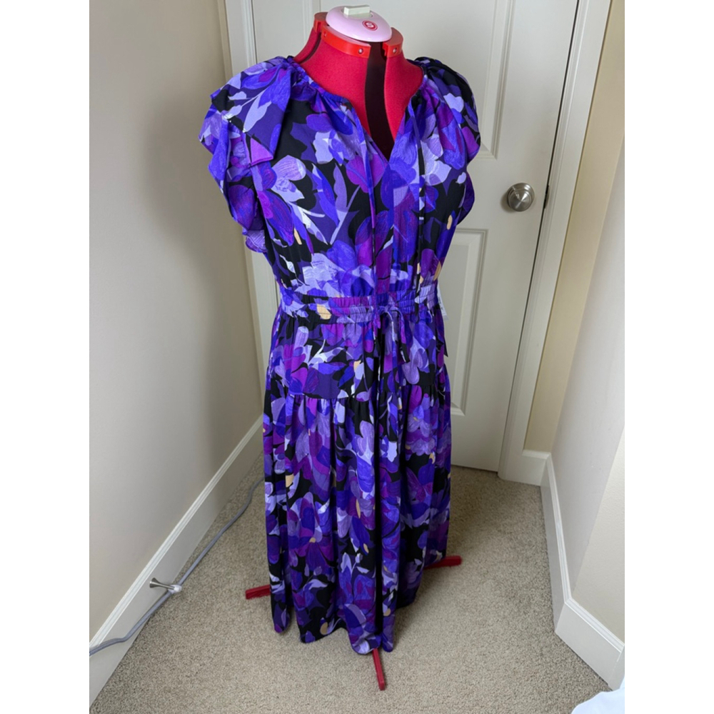 Women's Maggy London Plus 18 Purple Floral Ruffle Maxi Dress